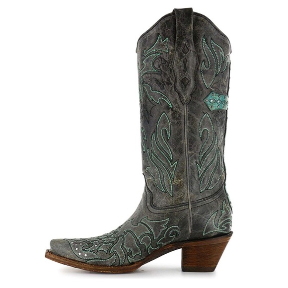 New Corral Gray Teal Cross Crystal Cowgirl Boots - Picture 2 of 5